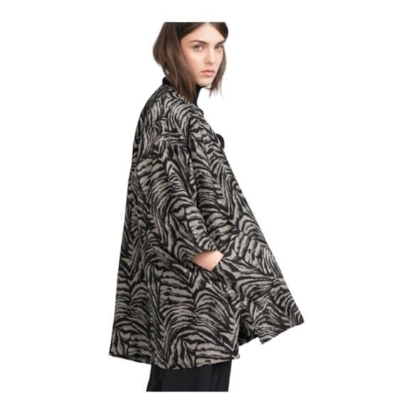 ZARA Basic Women's Size M Oversized Jacket/Coat Animal Print Open Front Pockets - Picture 16 of 16